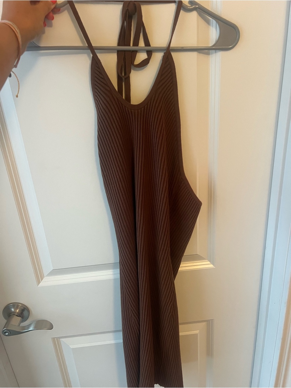 Brown Ribbed Halter Mini Dress